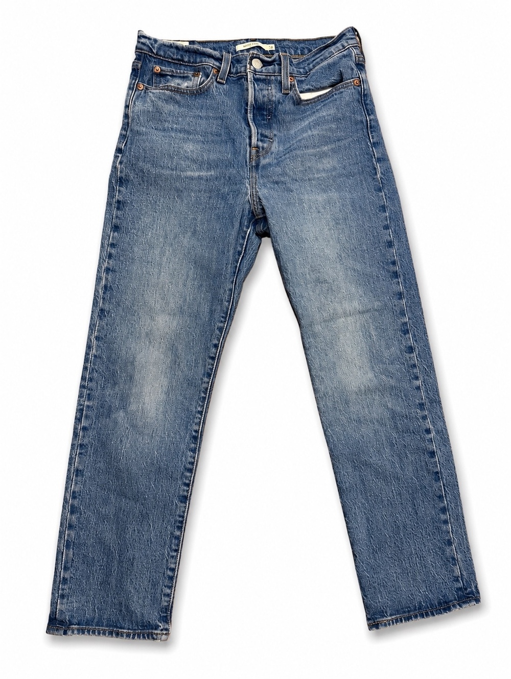 Levi’s Wedgie Straight Premium Denim Blank Red Tag Medium Wash Button Fly Womens